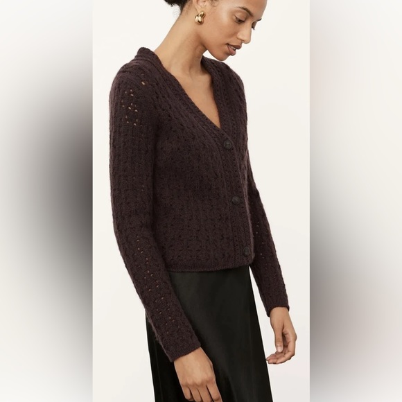 Vince crochet wool blend cashmere cardigan plum wine XXS - Picture 6 of 13